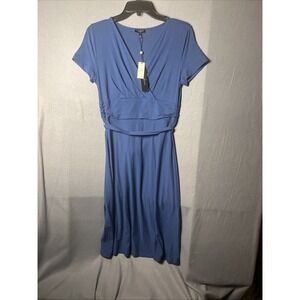 NWT Talbots Dress SP Blue Surplice Neck Tie Waist Short‎ Sleeve Stretch Women's